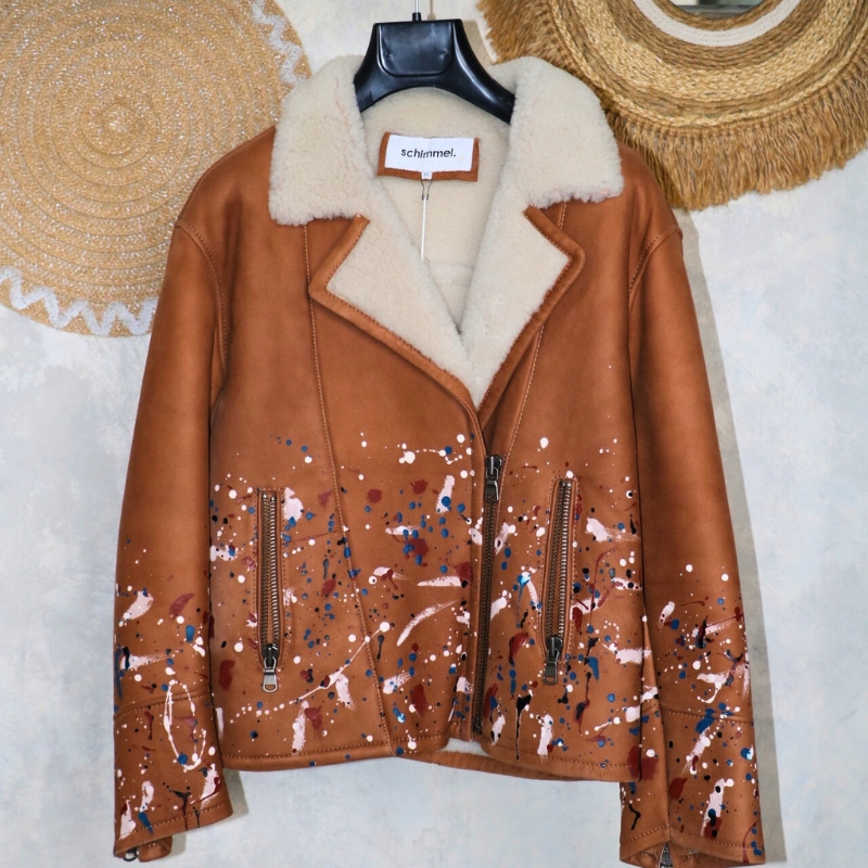 veste Camel en cuir d'agneau peint pour femme - taille 36-38 Sylvie Schimmel