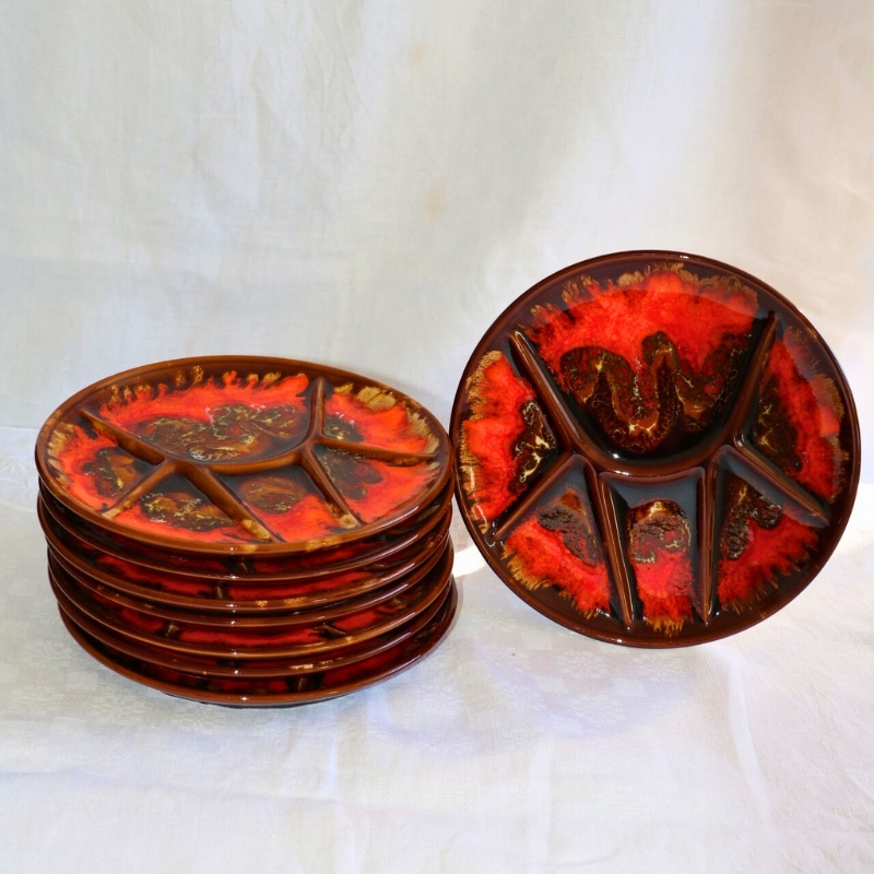 8 assiettes à fondue vintage style Vallauris