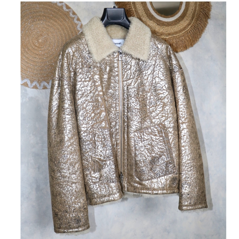Blouson en cuir d'agneau Amour - T36 sylvie schimmel couleur métal doré