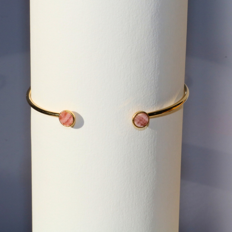 jonc quartz rose Imaï - laiton doré 24k