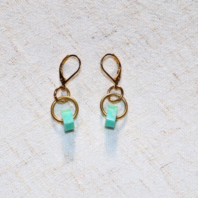 boucles d'oreilles en amazonite dorées à l'or fin 24 carats - Imaï