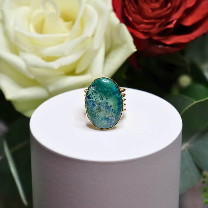 Bague dorée Imai en jaspe d'Afrique - taille ajustable